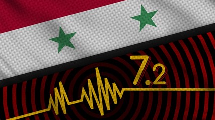 Syria Wavy Fabric Flag, 7.2 Earthquake, Breaking News, Disaster Concept, 3D Illustration