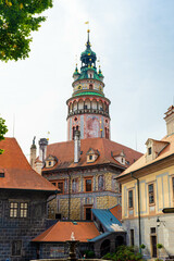 Fototapeta premium Beautiful and colorful tower of the castle of Cesky Krumlov Czechia