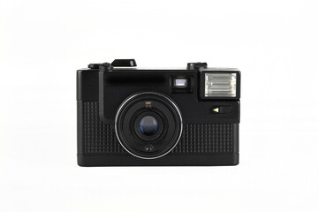 The old 35mm. automatic scaling film camera on white background.