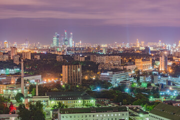 Fototapeta na wymiar Aerial city view at night time. Moscow.