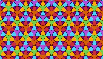 Seamless colorful pattern. 3D ornament. Template for fabric or wrapping. Textile design. Optical illusions. Bright colors. Modern textile. Geometric. Background for cards. Fashion background.	