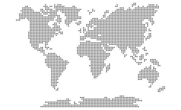 Vector. Information graphics. The world map is divided into six perforated continents, consisting of stars: North America, South America, Africa, Europe, Asia and Australia, Oceania. No inscriptions.