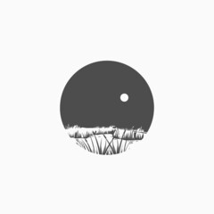 abstract lake landscape, lake and moon, lake logo vector
