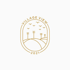monoline logo village view, suburban landscape line vector