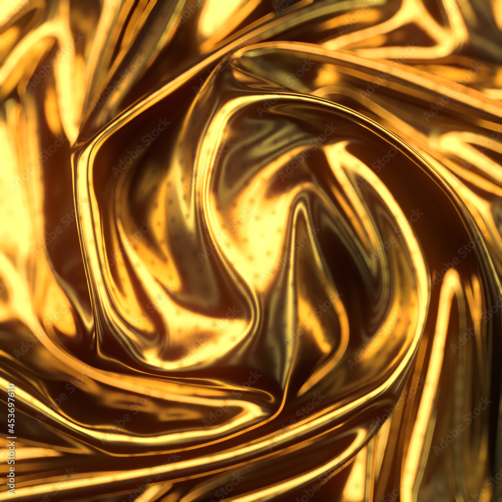 Aufkleber gold crumpled silk cloth with pattern of shiny circles. magical abstract background. 3d rendering di