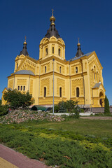 Fototapeta na wymiar Alexander Nevsky Cathedral in Nizhny Novgorod with blue sky on the background.