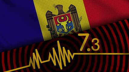 Moldova Wavy Fabric Flag, 7.3 Earthquake, Breaking News, Disaster Concept, 3D Illustration