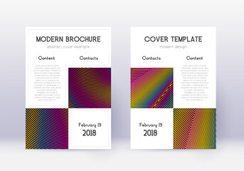 Business cover design template set. Rainbow abstract lines on wine red background. Astonishing cover design. Fetching catalog, poster, book template etc.