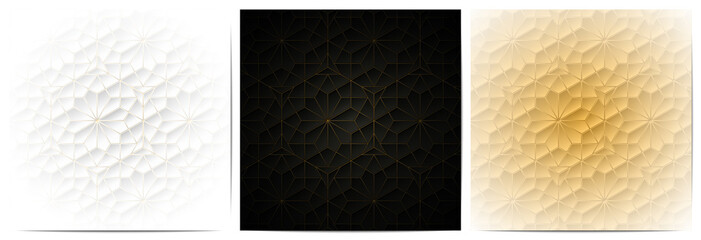  Set of abstract geometric lines floral pattern. Luxury with black,white and gold background design element