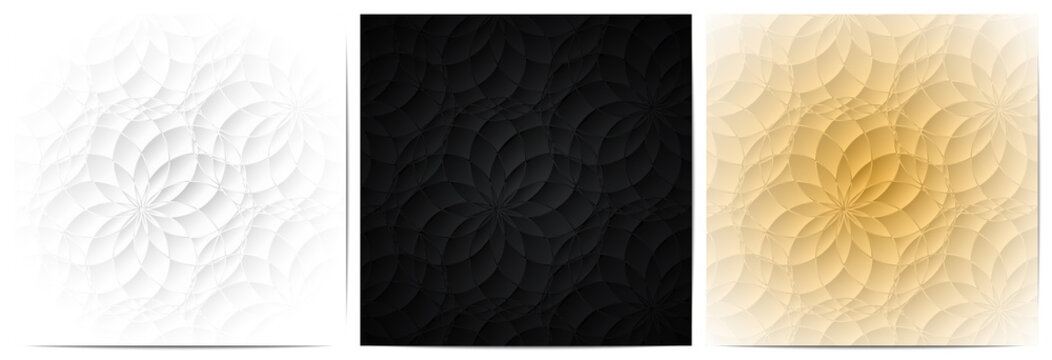  Set of abstract circle lines floral pattern. Luxury with black,white and gold background design element