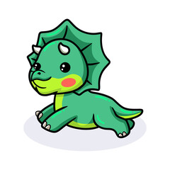 Cute little triceratops dinosaur cartoon jumping