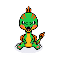 Cute little oviraptor dinosaur cartoon sitting