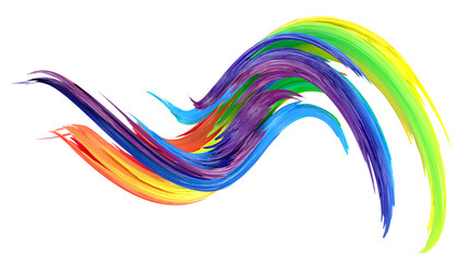 Rainbow abstract twisted brush stroke. Bright curl, artistic spiral. 3D rendering image