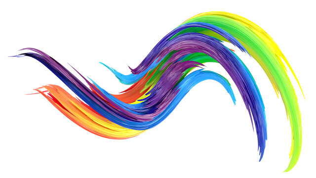 Rainbow abstract twisted brush stroke. Bright curl, artistic spiral. 3D rendering image