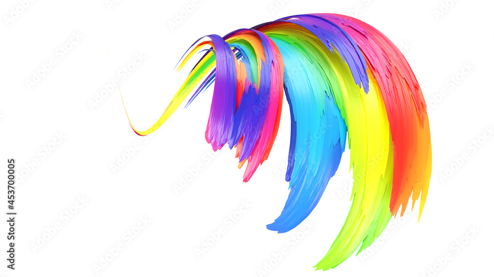 Poster rainbow abstract twisted brush stroke. bright curl, artistic spiral. 3d rendering image