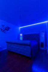 Modern master bedroom with screech celling  and led light 