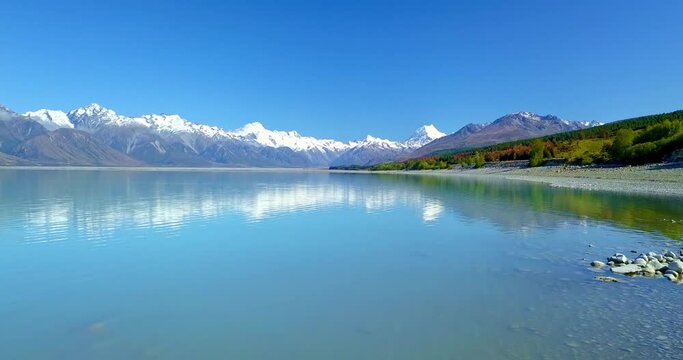 The Southern Alps Reflect Beautifully on the surface of Lake Pukaki on New Zealands South Island.
