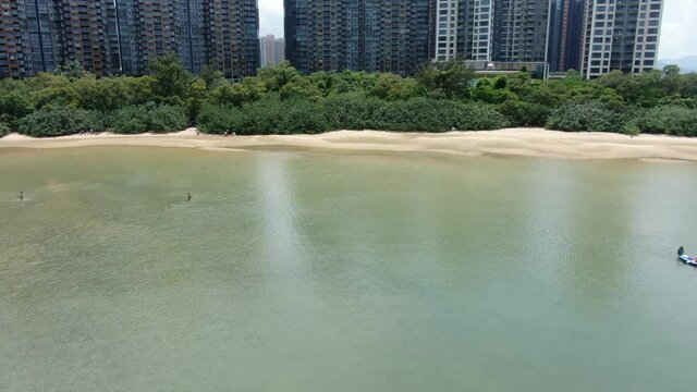Aerial view of Starfish bay coastline in Ma On Shan, Hong Kong.