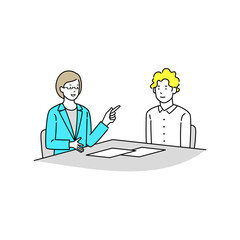 アドバイザーから話を聞く大学生