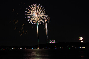 firework show over a lake