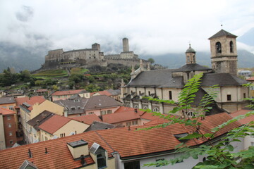 Fototapeta na wymiar View from Montebello castle (medieval castle), Bellinzona, Switzerland