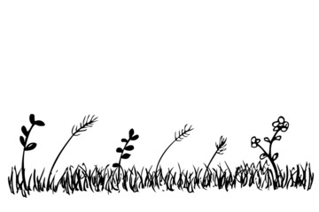 Simple Vector silhouette Hand Draw Sketch Grass, weed and wild flower