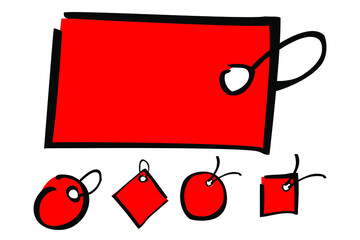 Set Simple Vector Doodle Blank Red Square, Rectangle and Circle Tag, isolated on white
