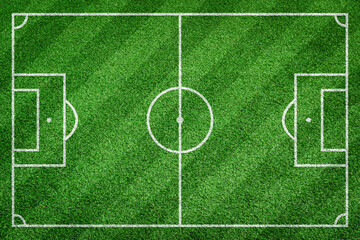 Fototapeta na wymiar Green soccer, football field. Striped grass texture for sport background.