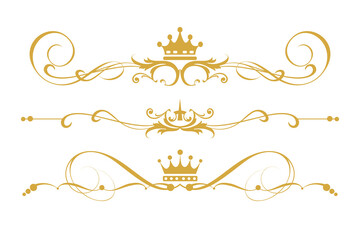 Royal style design elements. Gold isolated on white. Vector set