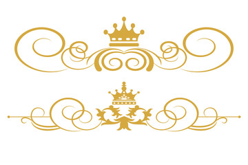 Design elements in Royal style. Vector set. Gold isolated on white.