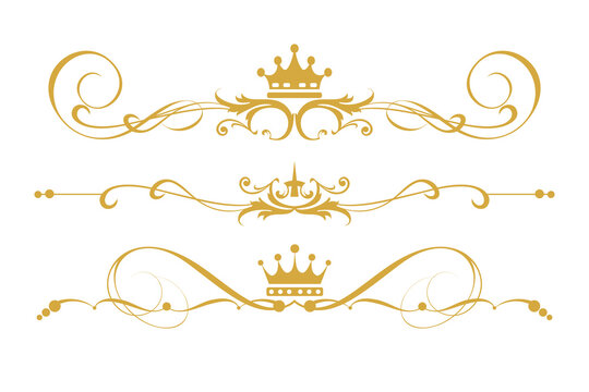 Royal style design elements. Gold isolated on white. Vector set