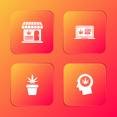 Set Marijuana and cannabis store, Online buying marijuana, plant pot and Head profile with icon. Vector