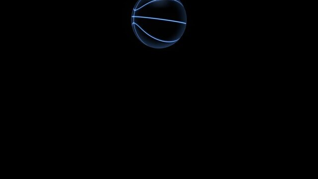 futuristic neon basketball bouncing on black background. 3d rendering. Seamless loop.