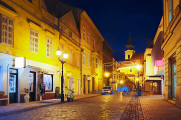 Fototapeta na wymiar Image of night streets of Gyor in Hungary outdoor.