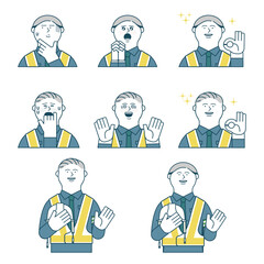 交通誘導員の男女_表情のバリエーション