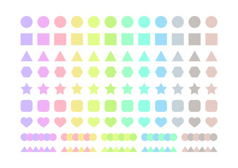 A collection of point sticker illustrations of various shapes in cute pastel colors.