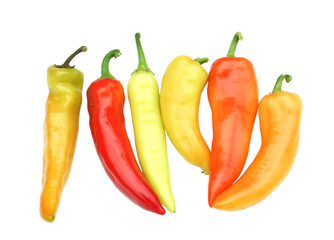 close up on fresh colorful peppers isolated on white background