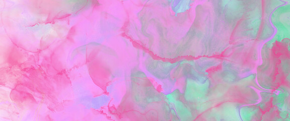 Light pink and cyan wet watercolor liquid paint splash texture background design