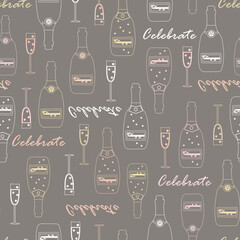 Celebrate with Champagne Seamless Line Pattern