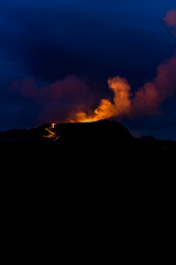 Beautiful aerial cinematic footage of the bowling lava exploding from the Active Volcano in Iceland