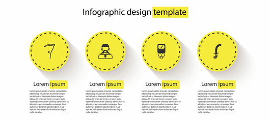 Set Scythe, Ukrainian cossack, and Medieval sword. Business infographic template. Vector