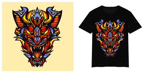 Red dragon head monster vector tshirt illustration