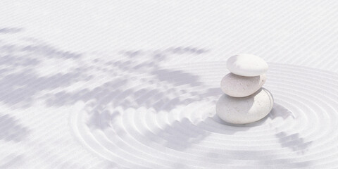 Fototapeta na wymiar Japanese zen garden stone balance on nature light white background.for product presentation,posters, brochure,banners.3d rendering illustration