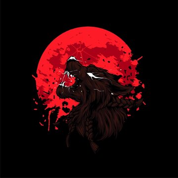 angry werewolf on red blood moon Illustration
