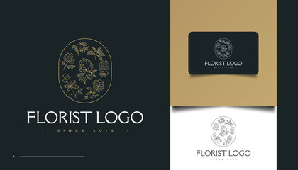 Fototapeta premium Minimalist Hand Drawn Flowers Logo in Line Art Style, for Spa, Cosmetics, Beauty, Florists and Fashion