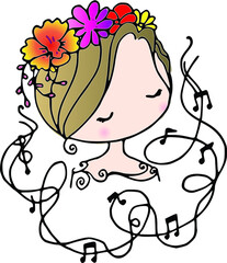 vector drawing beauty with flowers and music icon picture