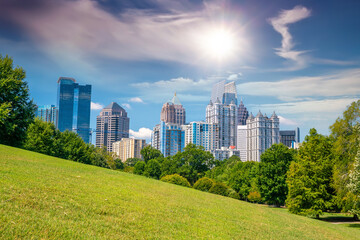 Skyline of Atlanta city at sunset in Georgia, USA