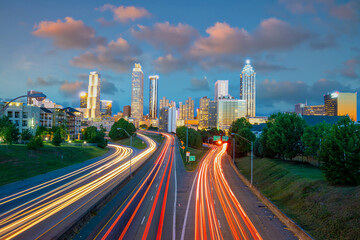 Fototapeta na wymiar Skyline of Atlanta city at sunset in Georgia, USA