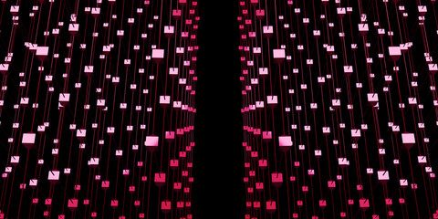 Hexagonal grid atomic structure cyberpunk style neon light 3d illustration