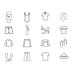 Clothing simple line icon set on white background,vector illustration